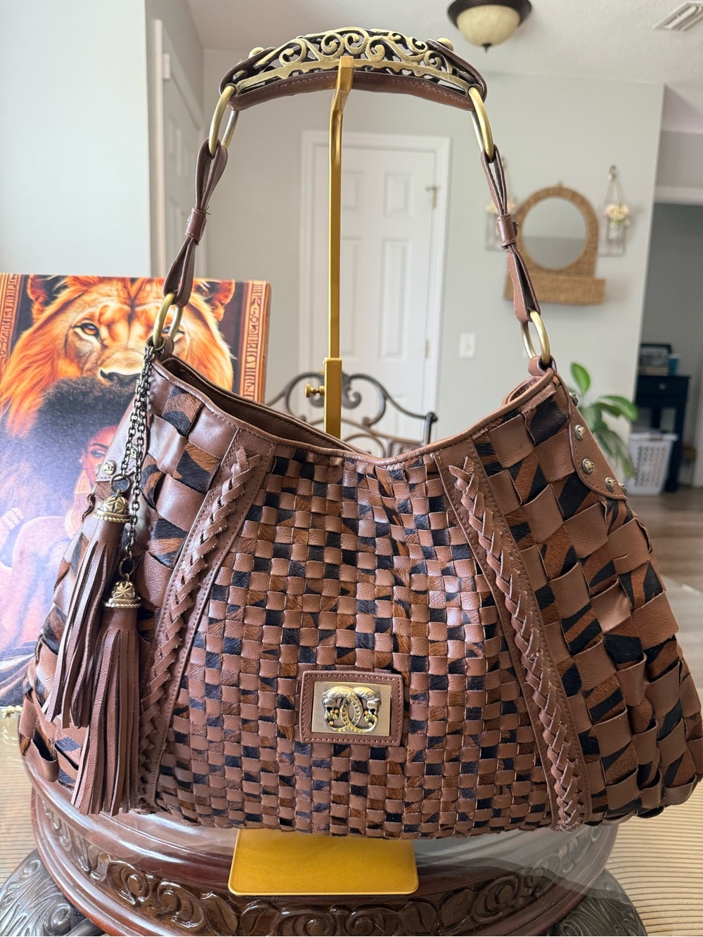 Sharif Vintage RARE LEATHER AND CALF HAIR Gold-Tone Hardware - Picture 3 of 10